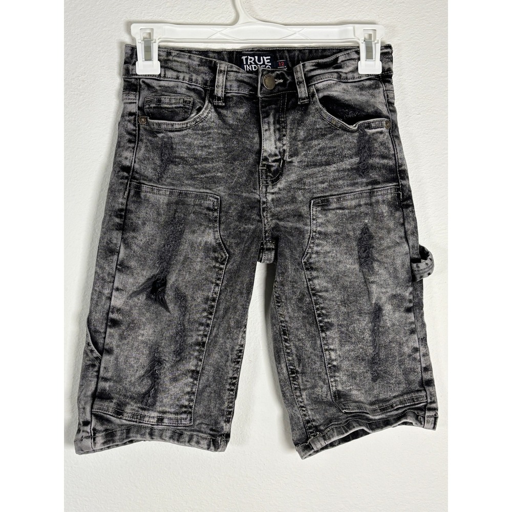 True Indigo Boys Gray Acid Wash Distressed Carpenter Denim Shorts Size 12 T8844